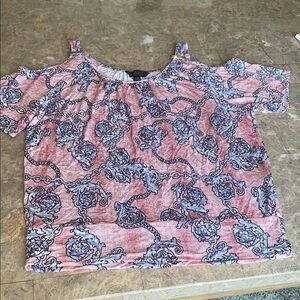 Thalia Sodi Blush and Charcoal Chain Print Blouse